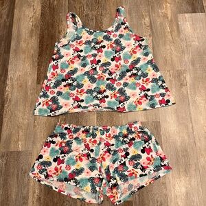 Disney Minnie Mouse Tropical Girls Tank Top & Shorts Sleepwear Size Large 11-13